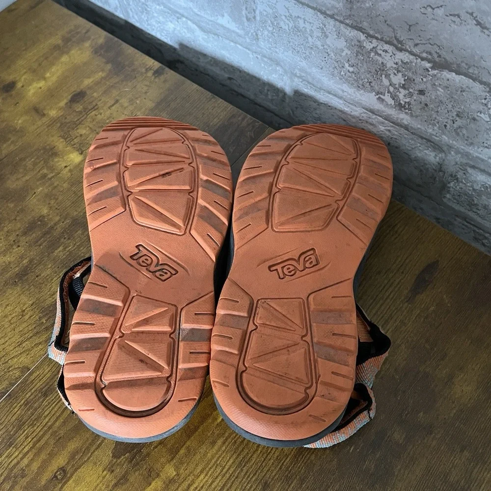 Teva Strappy Sandals Hook & Loop Adjustable Black/Orange/Gray boys size 3